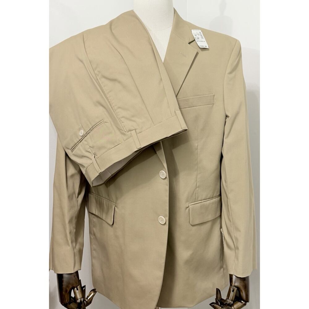 New JoS. A. Bank Tan Suit 44 Short x 39 Pleat Cotton/Poly Spring Weight NWT $350